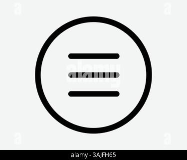 Trois lignes Menu rond site navigation bouton cercle App Hamburger Line Black Outline Sign symbole icône vecteur graphique technologie informatique Art technique Illustration de Vecteur