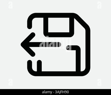 Retirez la disquette avec la direction de la flèche pointant l'emplacement dans Push ledt contour noir forme Tech Media Sign symbole de fichier vectoriel stockage mémoire dis Illustration de Vecteur