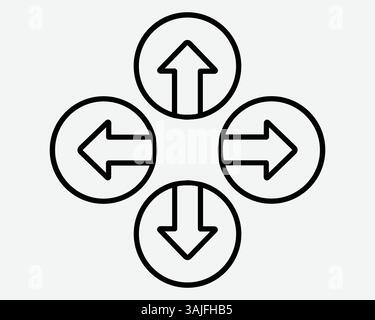 Haut bas gauche droite quatre flèches pointant pointe flèche flèche contour icône symbole symbole Direction position du curseur Nord Sud est Ouest trajectoire du vecteur Illustration de Vecteur
