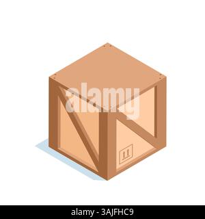 boîte isométrique pour le transport de marchandises, en couleur sur fond blanc, boîte protégée ou renforcée Illustration de Vecteur