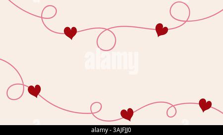 Guirlande dessinée à la main avec des coeurs. Cadre d'amour avec espace de copie pour le texte. Coeurs rouges dans le style doodle et courbes lignes Illustration de Vecteur