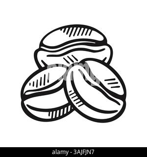 Icône de contour des grains de café. Illustration vectorielle Doodle isolée sur fond blanc. Élément de conception simple pour menu, logo, café, bannière, emballage Illustration de Vecteur