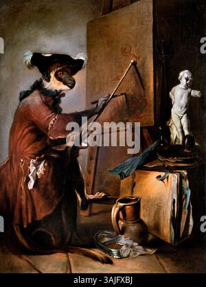 Le singe peintre - le singe peintre de Jean Simeon Chardin 1699 – 1779 France Français Banque D'Images