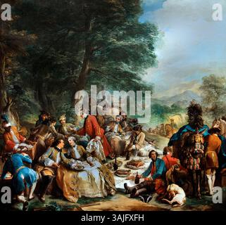 Charles André dit Carle Van Loo - Halte de chasse Charles-André Carle Vanloo - Stop Hunting 1737 France, Louvre Paris, Musée des Beaux-Arts, France, ( Carle ou Charles-André van Loo était un peintre français, fils du peintre Louis-Abraham van Loo, frère cadet de Jean-Baptiste van Loo et petit-fils de Jacob van Loo. Il était le membre le plus célèbre d'une dynastie réussie de peintres d'origine néerlandaise) Banque D'Images