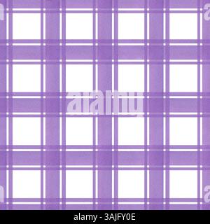 Motif sans couture de tartan à carreaux mauve avec entrecroisement de rayures verticales et horizontales peintes à la main. Texture délicate de l'aquarelle dans des tons violets sourds Banque D'Images