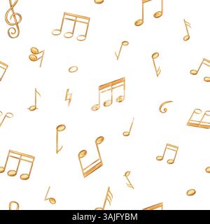 Notes musicales abstraites jaune doré bannière d'aquarelle sans couture fond isolé. Illustration de symboles musicaux peints à la main pour le programme de concert Banque D'Images