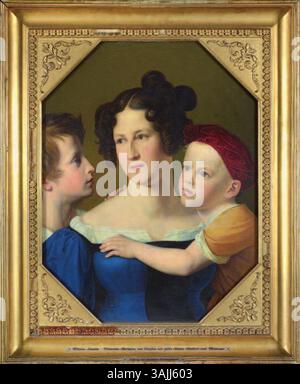 Un portrait de Marie Anne de Hesse-Hombourg, princesse de Prusse, avec ses fils Adalbert et Guillaume. Le tableau de 1820 met en valeur son rôle maternel et sa dignité royale. Banque D'Images