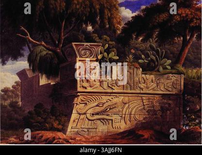 Cette aquarelle de Jean-Frédéric Waldeck datant des environs de 1829 représente la pyramide de Xochicalco, située au Mexique. La scène capture la pyramide au milieu du paysage environnant. Banque D'Images