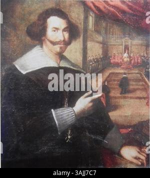 Ce portrait du XVIIe siècle, attribué à un artiste inconnu, représente un chevalier de l'ordre de Saint-Marc, portant le collier distinctif de l'ordre prestigieux. L'image reflète le statut noble et la signification cérémonielle du chevalier, soulignant le prestige de la République vénitienne. Banque D'Images