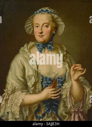Cette peinture à l'huile du XVIIIe siècle de Georg Desmarées représente Marie Anne Sophie de Saxe, électrice de Bavière, épouse de Maximilien III Joseph, électeur de Bavière, mettant en valeur sa tenue royale et sa présence digne. Banque D'Images