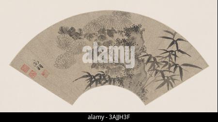 La peinture en éventail de Wen Zhengming, installée dans le musée du Palais, capture l'essence de l'art traditionnel chinois. L’utilisation de brosses délicates et de représentations harmonieuses de la nature met en évidence les valeurs culturelles de la dynastie Ming. Banque D'Images