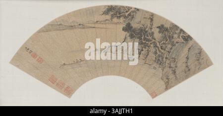 La peinture en éventail de Wen Zhengming, conservée dans le musée du Palais, est un exemple caractéristique de l'art de la dynastie Ming. Son pinceau fluide et son utilisation subtile de l’encre illustrent la beauté des paysages chinois. Banque D'Images