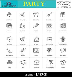 Icônes de ligne de célébration de fête – ensemble de vecteurs de contour modifiables Illustration de Vecteur