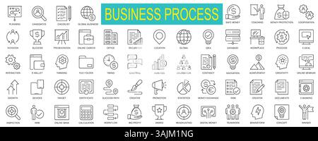 Ensemble d'icônes de ligne de processus métier : gestion de la stratégie, des finances et du flux de travail. Pictogrammes vectoriels modifiables. Illustration EPS10 Illustration de Vecteur