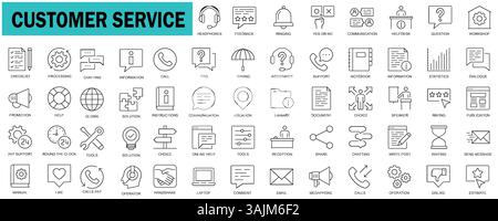 Jeu d'icônes de service client avec contour modifiable. Aide et support pour la collection d'icônes de ligne mince. Illustration vectorielle Illustration de Vecteur