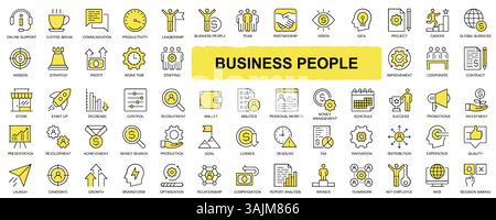 Thin Line Business Essentials, communication et icônes Office définies pour les sites Web et les applications mobiles. Inclut des icônes telles que graphique et récompenses. 48x48 pixels Illustration de Vecteur