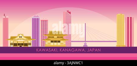 Sunset Skyline panorama de la ville de Kawasaki, Kanagawa, Japon - illustration vectorielle Illustration de Vecteur