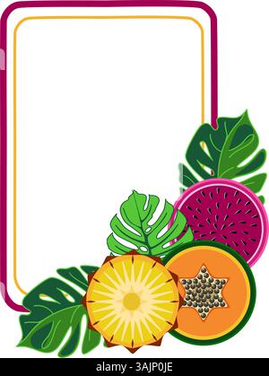 Cadre tropical avec des fruits exotiques et des feuilles de monstera illustration vectorielle Illustration de Vecteur