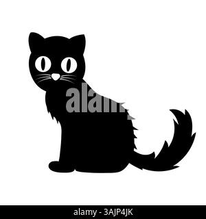 Chat noir avec de grands yeux assis sur un fond blanc Illustration de Vecteur