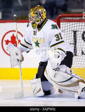 12 février 2010 - Calgary, Alberta, Canada - photo du profil du joueur de la LNH sur Alex Auld, gardien des Stars de Dallas, lors d'un récent match à Calgary. (Crédit image : © Larry MacDougal via ZUMA Wire) Banque D'Images