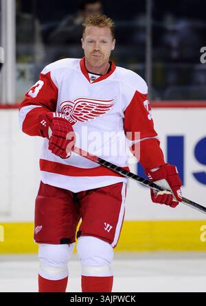 17 mars 2010 - Calgary, Alberta, Canada - photo de profil de joueur de la LNH sur Kris Draper des Red Wings de Détroit lors d'un récent match à Calgary. (Crédit image : © Larry MacDougal via ZUMA Wire) Banque D'Images