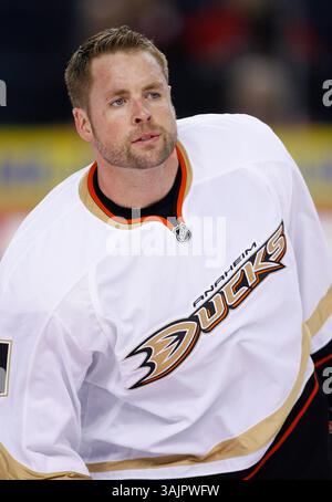 26 mars 2010 - Calgary, Alberta, Canada - photo de profil de joueur de la LNH sur Aaron Ward des Ducks d'Anaheim lors d'un récent match à Calgary. (Crédit image : © Larry MacDougal via ZUMA Wire) Banque D'Images