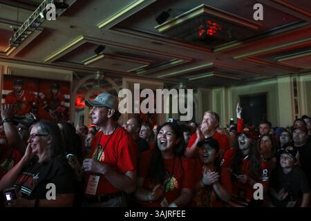 19 août 2014 - Chicago, il, États-Unis - les fans réagissent alors que Jonathan Toews, capitaine des Blackhawks de Chicago, est annoncé à la Convention Blackhawks 2017 à l'hôtel Hilton Downtown Chicago à Chicago le vendredi 21 juillet 2017. (Crédit image : © Alexandra Wimley/TNS via ZUMA Wire) Banque D'Images