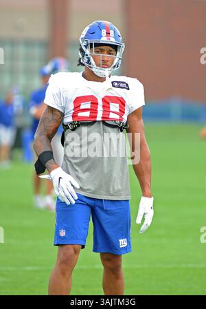 14 août 2017 - 15 août 2017 : fin du collant des Giants de New York Evan Engram (88) pendant le camp d'entraînement au Quest diagnostic Training Center, East Rutherford, NJ (image crédit : © Bennett Cohen via ZUMA Wire) Banque D'Images