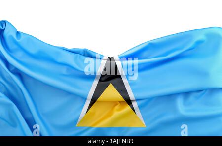 Drapeau de Sainte-Lucie isolé sur fond blanc avec espace de copie au-dessus. Rendu 3D. Banque D'Images