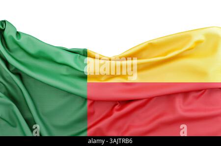 Drapeau du Bénin isolé sur fond blanc avec espace de copie au-dessus. Rendu 3D. Banque D'Images