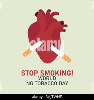 Sensibilisation à la Journée mondiale sans tabac coeur malsain endommagé par la bannière de fumer Illustration de Vecteur