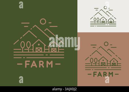 Linear Landscape Farm Barn Mountain simple Line logo Illustration de Vecteur