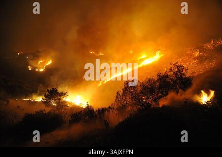 07 mai 2009 - Santa Barbara, CA, États-Unis d'Amérique - JESUSITA JOUR D'INCENDIE 3. Les pompiers du comté de San Bernardino attendent les flammes de Santa Teresita Way à Santa Barbara. (Crédit image : © Mike Eliason/Santa Barbara News Press/ZUMA Press) RESTRICTIONS : * Santa Barbara et Ventura County Rights OUT * Banque D'Images