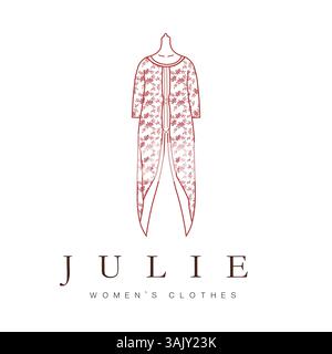 Logo de mode moderne avec Line Art Robe et Julie Women's Clothes Text Illustration de Vecteur