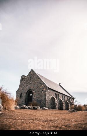 Vue rapprochée de l'église du bon Pasteur à Tekapo, Nouvelle-Zélande Banque D'Images