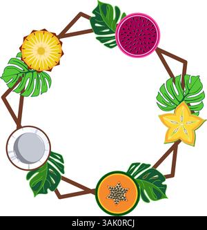 Cadre géométrique avec des fruits tropicaux et des feuilles de monstera illustration vectorielle Illustration de Vecteur