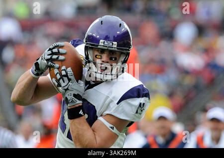 03 janvier 2010 - Tampa, FL, États-Unis - 01 janvier 2010 - Tampa, FL, États-Unis - 1 janvier 2010 : Andrew Brewer des Northwestern Wildcats en action lors du match de football de la NCAA entre les Northwestern Wildcats et les Auburn Tigers dans l'Outback Bowl. Les Tigers battent les Wildcats 38-35 en prolongation. (Crédit image : (crédit image : © JC Ridley/Cal Sport Media/ZUMApress.com) Banque D'Images