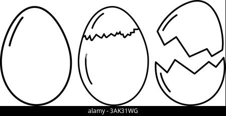 Egg entier et partiellement pelé et cracké Eggshell minimaliste Linear Icon design éléments d'ensemble. Illustration vectorielle isolée cartes thématiques ou bannières Web promo, dépliants, matériel d'impression, prix Illustration de Vecteur