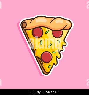 Pizza à tranches de dessin animé ou autocollant Illustration de Vecteur