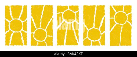 Fond de soleil rétro hippie y2k groovy ou bannière de soleil d'été contemporain Illustration de Vecteur