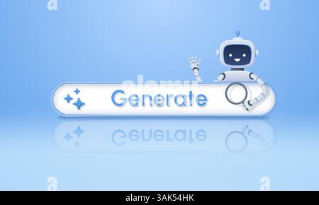 chatbot de style dessin animé 3d avec intelligence artificielle et recherche numérique ou ligne de génération. Illustration vectorielle. Illustration de Vecteur