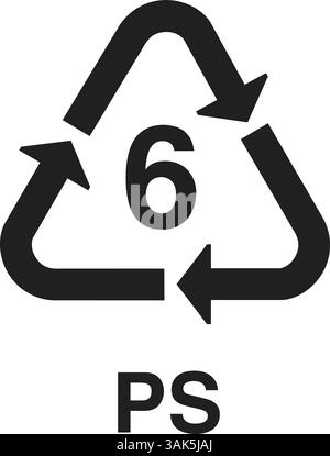 Symboles de recyclage, panneau de produits en plastique, panneau de corbeille, symbole de recyclage, symbole de qualité plastique, panneau de recyclage en plastique 6 PS, icône 6 PS Illustration de Vecteur