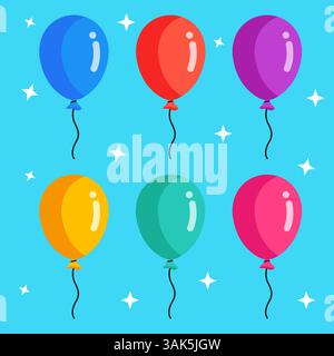 Ballon dans le groupe de ballons de style dessin animé pour anniversaire et fête Illustration de Vecteur