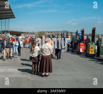 Bookmakers et parieurs dans la section Enclosure de l'hippodrome Newton Abbot dans le Devon, Royaume-Uni. Banque D'Images