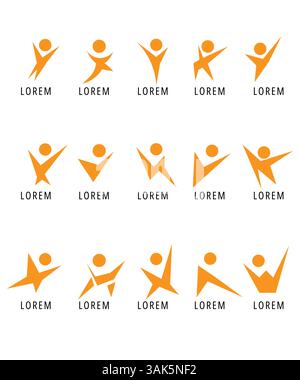 Ensemble de logo de figure humaine, ensemble de logo de personnes abstraites, figure humaine heureuse abstraite Illustration de Vecteur