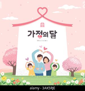 Conception d'événement de mois de famille, illustration d'une maison aimante et famille heureuse. Traduction : mois de la famille Illustration de Vecteur