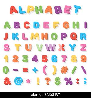 Lettres colorées vectorielles de l'alphabet pour l'apprentissage scolaire pour les enfants dans un style lumineux avec une ombre Illustration de Vecteur