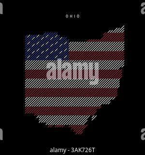 Ohio États-Unis carte de silhouette hachurée de lignes parallèles inclinées modèle dans les couleurs du drapeau américain, carte texturée stylisée. Illustration vectorielle Illustration de Vecteur