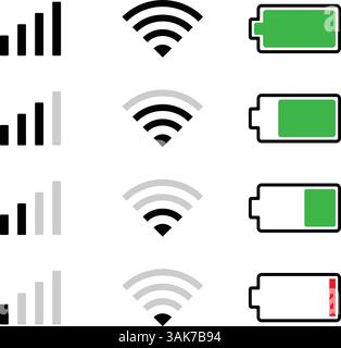 Illustration vectorielle d'icônes de signal wifi de batterie minimaliste Illustration de Vecteur