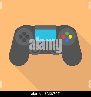 Icône Vector GamePad, joystick de jeu pour jeux vidéo sur fond bleu, image plate avec ombre longue Illustration de Vecteur